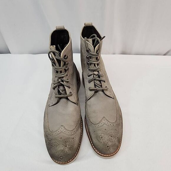 JOHN VARVATOS Size 10M Distressed Oiled  Nubuk Gray Leather Strummer Wingtip Lac - Picture 7 of 11